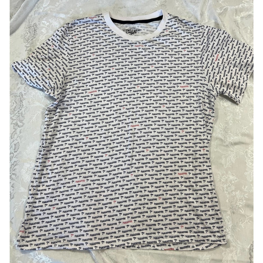 Paradise Short Sleeve Shirt white, black and pink EUC Size XL